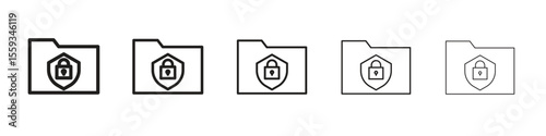 Folder security icon in trendy filled solid style in black and white colors