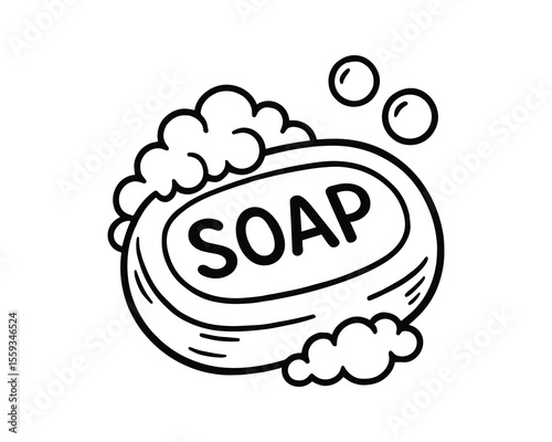 Bar of Soap with Bubbles Hand Drawn Vector Illustration for Hygiene and Cleanliness