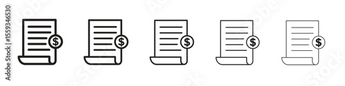 Invoice icon in trendy filled solid style in black and white colors