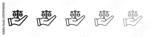 Justice scales in Hand icon in trendy filled solid style in black and white colors