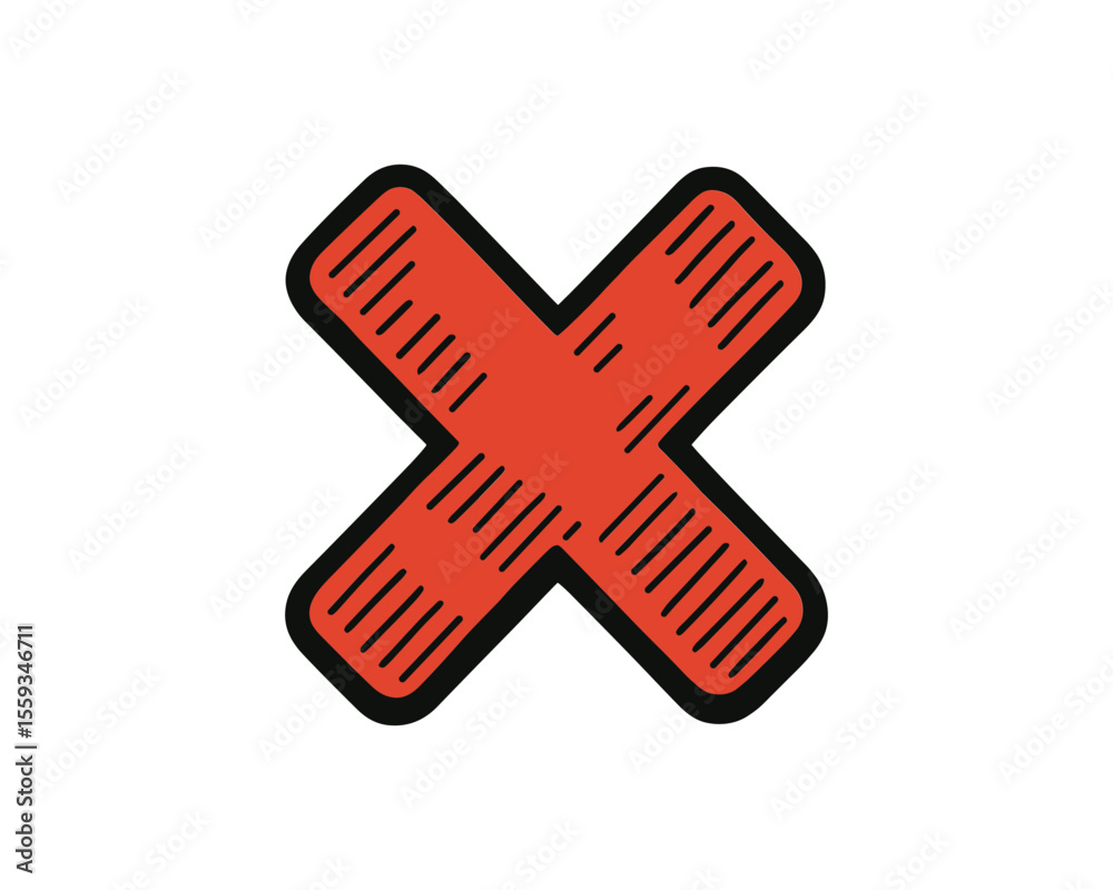 Obraz premium Bold Red Cross Mark with Black Outline and Hatching - Error, Rejection, and Cancellation