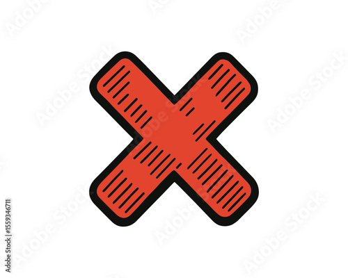 Bold Red Cross Mark with Black Outline and Hatching - Error, Rejection, and Cancellation