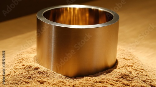 Metallic Cylinder on Fine Sand Surface with Soft Lighting Effects