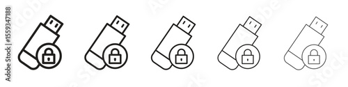 Pendrive security icon in trendy filled solid style in black and white colors