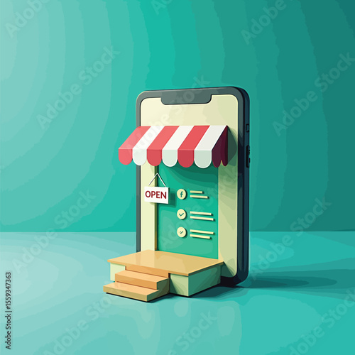 Online shop mobile store front digital marketplace e commerce business application app design concept render
