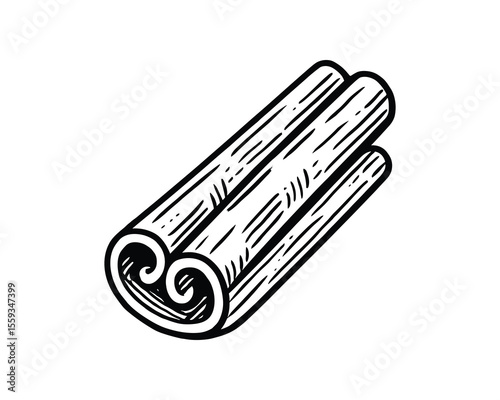 Cinnamon Sticks Illustration in Black and White Line Art Style for Culinary Designs