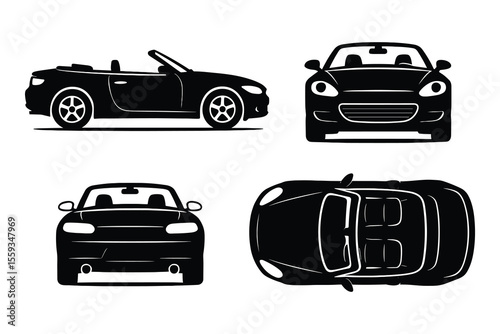 Convertible Car Silhouette Vector Illustration with Multiple Views for Design Projects