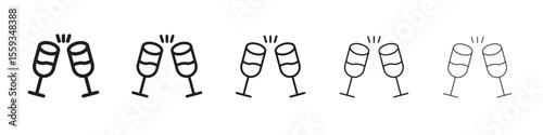 Wine toast icon in trendy filled solid style in black and white colors