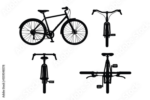 Detailed Bicycle Silhouette Collection Multiple Perspectives Cycling Vector Design
