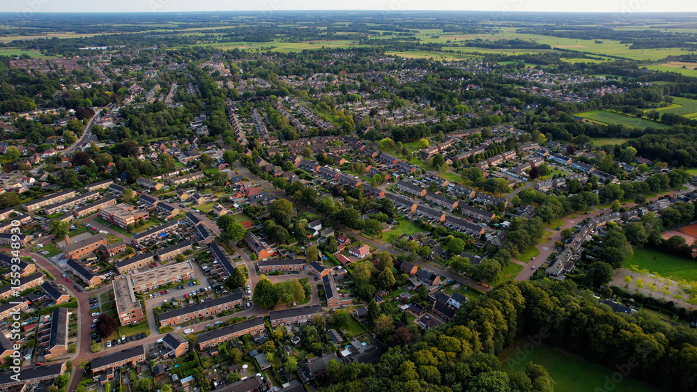 Fototapeta premium Aerial view of the old town of the city Paterswolde in the Netherlands on a sunny day in summer