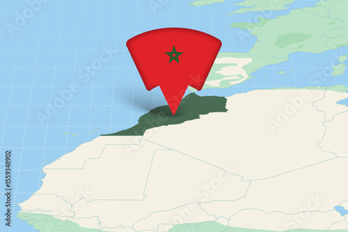 Morocco Location Highlighted on African Map with Flag Icon.