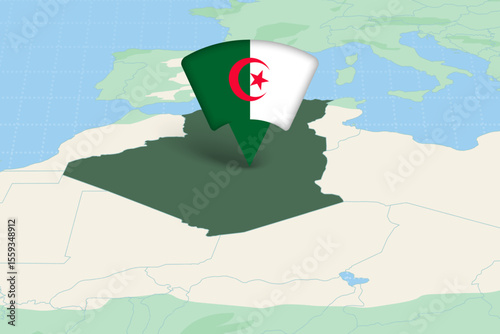 Algeria Location Highlighted on African Map with Flag Icon.