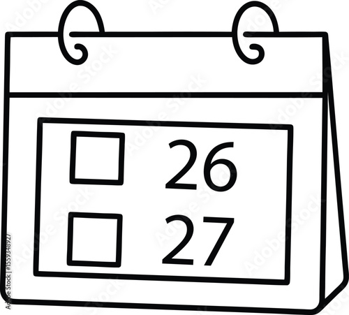 Calendar check icon with marked date and clean square layout design line art