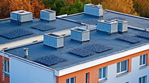Rooftop Solar Panels Installation on Modern Urban Building