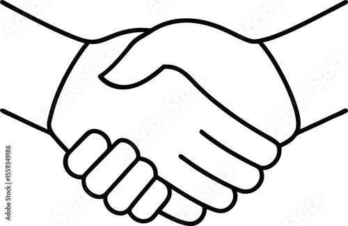Two hands grasped in handshake front view for unity and trust design line art