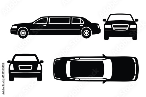 Elegant Limousine Car Silhouette Vector Illustration with Multiple Views and Clean Lines