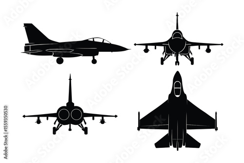 Fighter Jet Silhouette Collection Military Aircraft Design Diverse Views Aviation