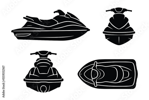 Jet Ski Silhouette Vector Set Watercraft Personal Watercraft Isolated on White Background