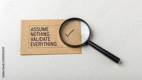 Validate Everything with Magnifying Glass on Brown Paper Background
