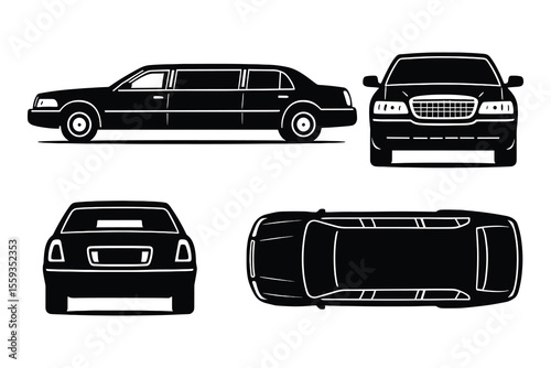 Limousine Silhouette Collection for Luxury Transportation in Black and White Style