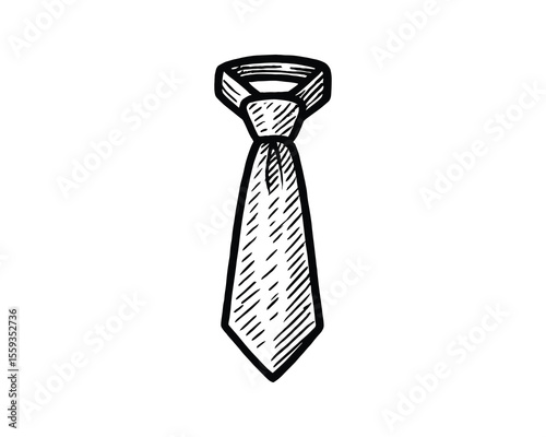 Necktie with Knot and Pattern in Black and White Line Art Style Vector Illustration