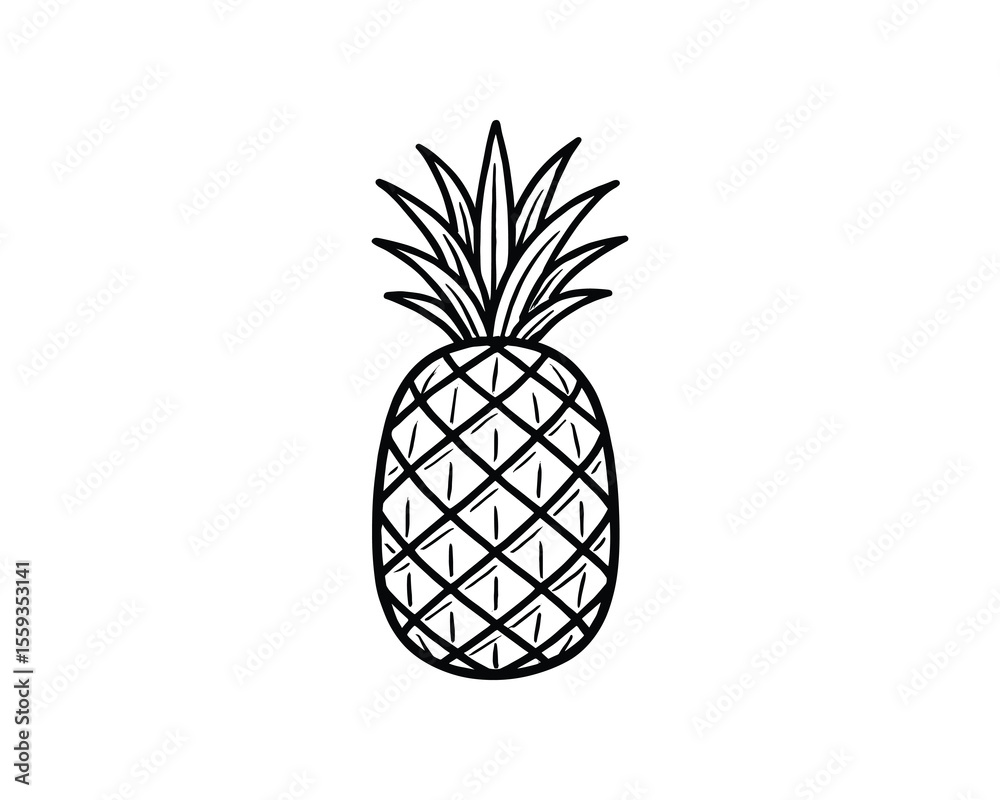 Obraz premium Pineapple Detailed Illustration Tropical Fruit Exotic Food Sweet Treat Black and White