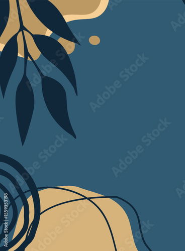illustration of a floral background, Abstract background with leaves. deep navy background illustration for your design. 