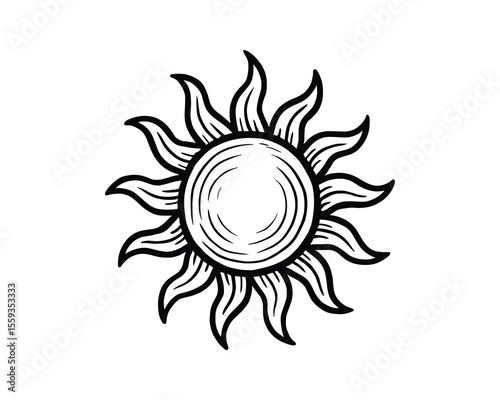 Radiant Sun Illustration with Detailed Rays for Summer and Energy Related Designs