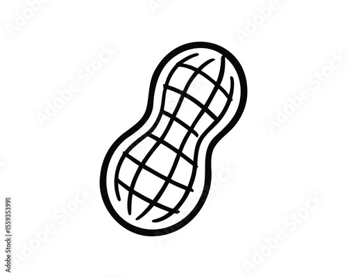Simple Peanut Line Art Vector Illustration with Shell and Texture