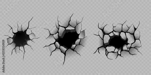 Vector set of cracks with black holes, overlay effect.