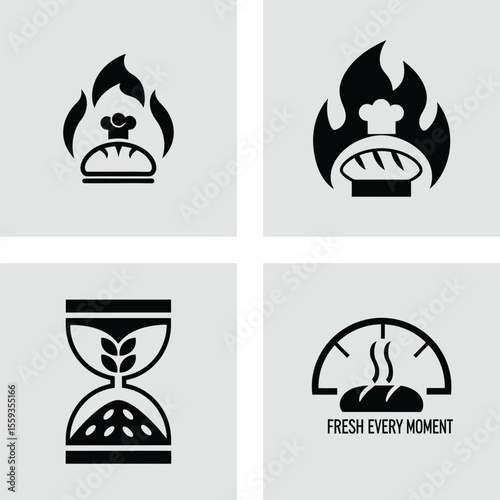 Freshly Baked Bread Icons Time, Heat, and Quality