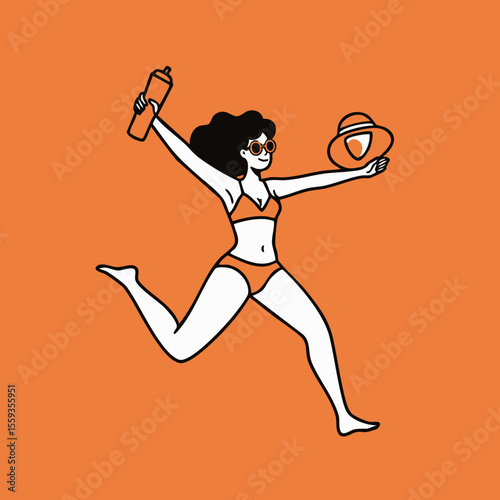Joyful Woman Jumping in Swimsuit