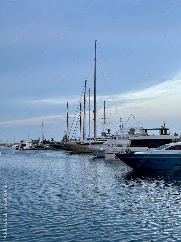 Fototapeta premium A marina with yachts in Valencia at night.