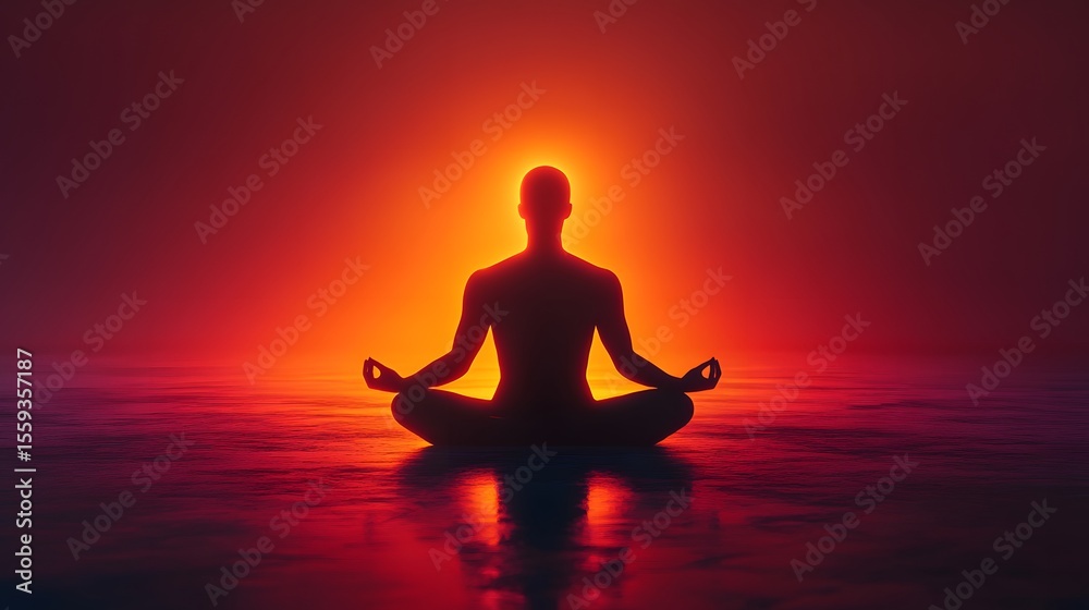 Illuminated Serenity: A Meditating Silhouette Radiating Inner Peace, Balance, and Spiritual Awakening Illuminated Serenity: A Meditating Silhouette Radiating Inner Peace, Balance, and Spiritual Awakening