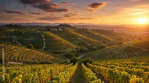 Wallpaper Mural Sunset over rolling vineyards with lush green hills Torontodigital.ca