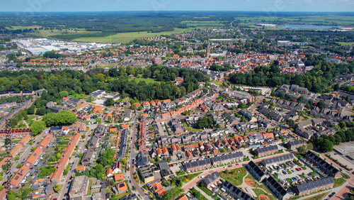 Aerial view of the old town of the city Steenwijk in the Netherlands on a sunny day in summer	