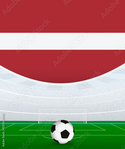 Latvia National Football Theme, Stadium and Soccer Ball. Soccer Match Concept in Latvia.