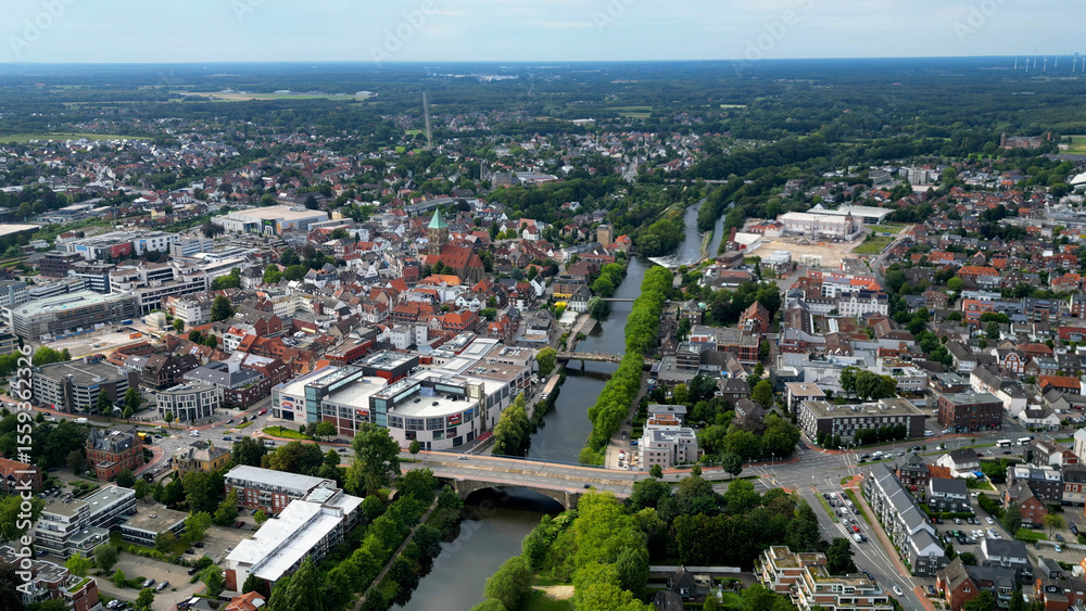 Naklejka premium Aerial view of the old town of the city Jever in Germany on an overcast day