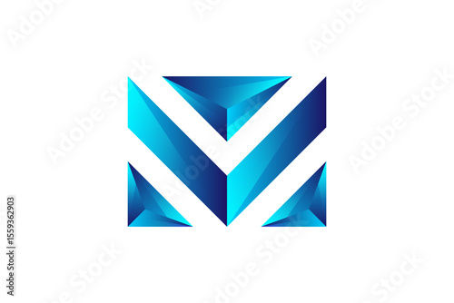 initial letter M envelope logo design glossy blue gradient