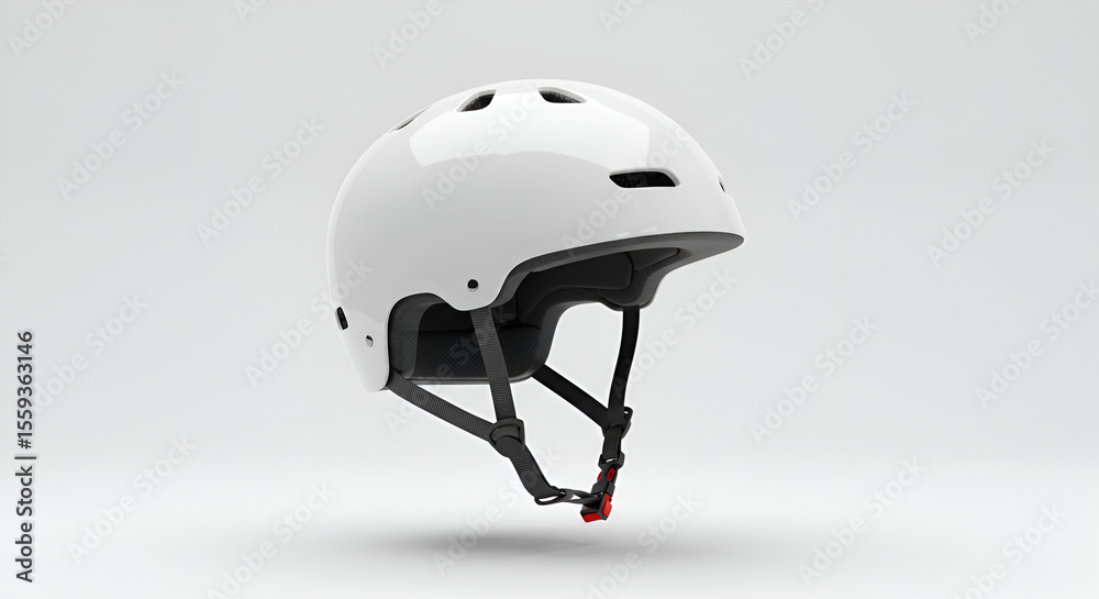 Fototapeta premium Glossy White Bicycle Helmet Isolated on White Background Safety Concept.