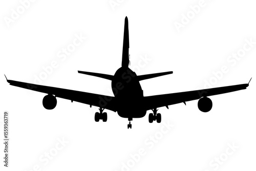A silhouette of a commercial jet in flight, suitable for aviation and travel themes