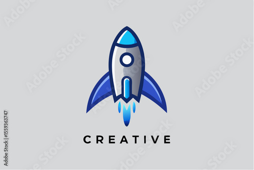 Blue rocket vector illustration: a dynamic symbol for business growth or a new world concept