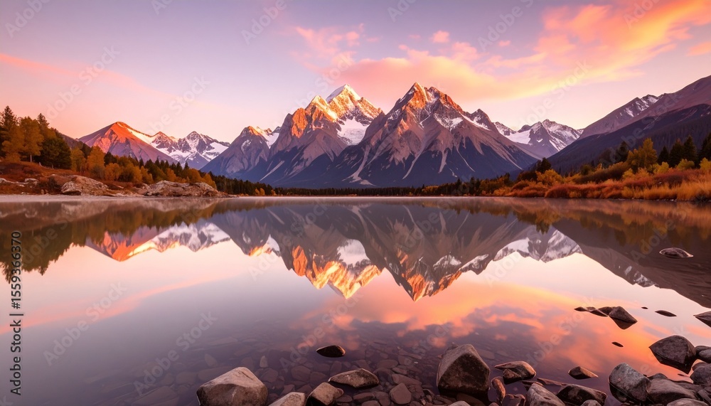 Obraz premium beautiful calm water reflection of beautiful mountain ranges