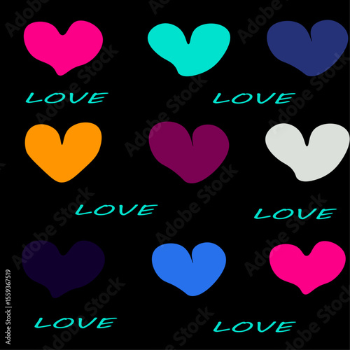 A seamless pattern featuring colorful hearts and small 