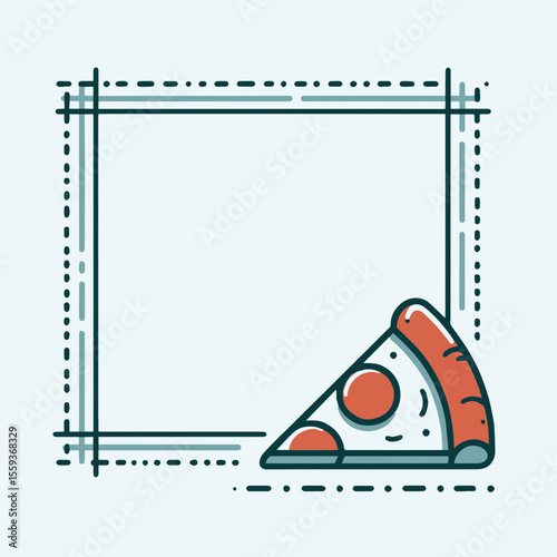Pizza slice with outlined frame in minimal illustration style  