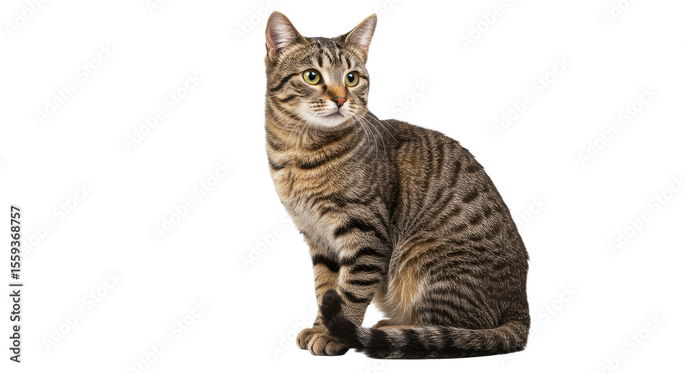 Obraz premium Tabby Cat Sitting Isolated Portrait 2.