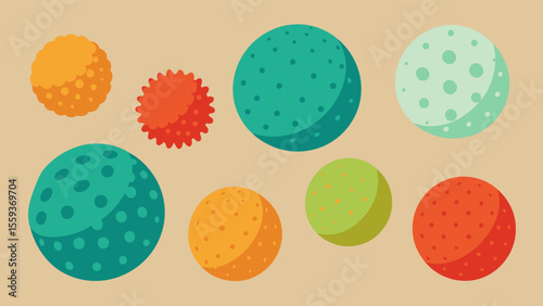 A variety of textured balls from smooth to bumpy allowing for tactile stimulation and coordination exercises.. Vector illustration