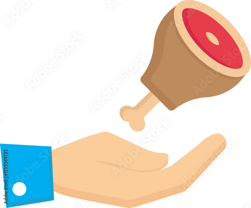 Hand Receiving Fresh Chicken Leg Culinary Illustration