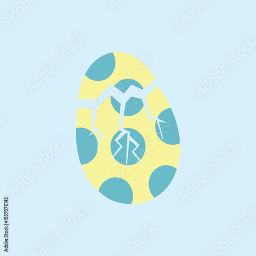 Illustration of a colorful cracked egg due to a baby animal hatching. A large cracked egg. Design elements of nature and animal life illustrations