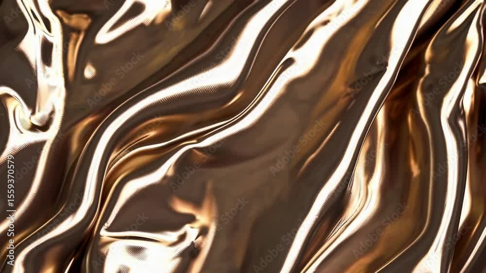 Shiny bronze satin fabric in flowing motion with dramatic folds and highlights, luxurious textile animation ideal for fashion, elegance, and premium design backgrounds